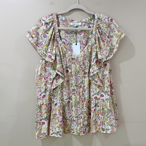 Rose & Olive Tops - NWT Rose + Olive Floral Babydoll Peplum Blouse Tiered Pleated Top Women 3X